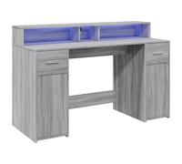 Berkfield Home Soft Desk with LED Lights Grey Sonoma 140x55x91 cm Engineered Wood | Size: 140 x 55 x 91 cm Berkfield Home Grey 140 x 55 x 91 cm