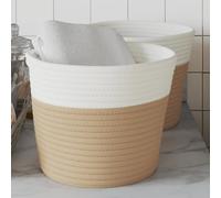Berkfield Home Storage Baskets 2 pcs Beige & White √ò24x18 cm Cotton | Size: 24x18 cm Berkfield Home Multicolor 24x18 cm