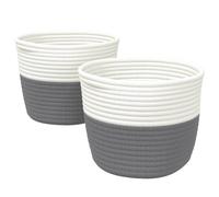Berkfield Home Storage Baskets 2 pcs Grey & White √ò24x18 cm Cotton | Size: 24x18 cm Berkfield Home Multicolor 24x18 cm