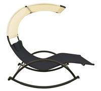 Berkfield Home Suitable Double Sun Lounger with Canopy Textilene Black & Cream Berkfield Home Black
