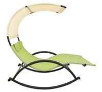 Berkfield Home Suitable Double Sun Lounger with Canopy Textilene Green & Cream Berkfield Home Green