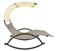 Berkfield Home Suitable Double Sun Lounger with Canopy Textilene Taupe & Cream in Beige Berkfield Home Beige