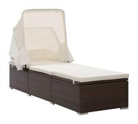 Berkfield Home Sun Lounger with Canopy & Cushion Poly Rattan Brown Berkfield Home Brown
