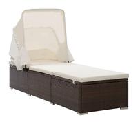 Berkfield Home Sun Lounger with Canopy & Cushion Poly Rattan Brown Berkfield Home Brown