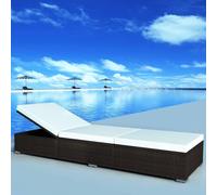 Berkfield Home Sun Lounger with Cream White Cushion Poly Rattan Brown Berkfield Home Brown