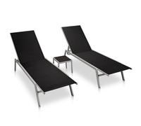 Berkfield Home Sun Loungers 2 pcs with Table Steel & Textilene Black Berkfield Home Black