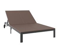 Berkfield Home Sunbed with Cushions & Wheels 2-Person Brown Poly Rattan Berkfield Home Multicolor