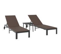 Berkfield Home Sunbeds 2 pcs with Wheels & Table Brown Poly Rattan Berkfield Home Multicolor