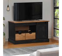 Berkfield Home TV Cabinet HALDEN with Sliding Door Black 110x40x60 cm Solid Wood | Size: 110 x 40 x 60 cm Berkfield Home Black 110 x 40 x 60 cm