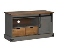 Berkfield Home TV Cabinet HALDEN with Sliding Door Grey 110x40x60 cm Solid Wood | Size: 110 x 40 x 60 cm Berkfield Home Grey 110 x 40 x 60 cm