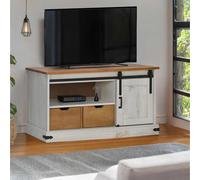 Berkfield Home TV Cabinet HALDEN with Sliding Door White 110x40x60 cm Solid Wood | Size: 110 x 40 x 60 cm Berkfield Home White 110 x 40 x 60 cm