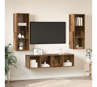 Berkfield Home TV Cabinet Set with Shelf Wall-mounted with Storage 3 pcs Old wood 37 x 37 x 142.5 cm in Brown Berkfield Home Brown 37 x 37 x 142.5 cm