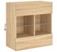 Berkfield Home TV Wall Cabinet with LED Lights Sonoma Oak 58.5x30x60.5 cm in Natural Berkfield Home Natural 58.5x30x60.5 cm