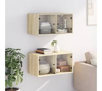 Berkfield Home Wall Cabinets with Glass Doors 2 pcs Sonoma Oak 68.5x37x35 cm in Light Tan Berkfield Home Light Tan 68.5x37x35 cm