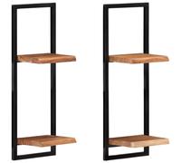 Berkfield Home Wall Shelves 2 pcs 25x25x75 cm Solid Wood Acacia & Steel in Brown | Size: 25 x 25 x 75 cm Berkfield Home Brown 25 x 25 x 75 cm