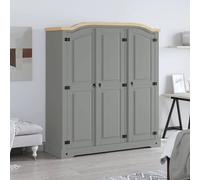 Berkfield Home Wardrobe Mexican Pine Corona Range 3 Doors Grey Berkfield Home Grey
