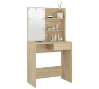 Berkfield Home White Dressing Table with LED Sonoma Oak 74.5x40x141 cm Engineere in Light Tan Berkfield Home Light Tan 74.5x40x141 cm