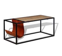 Berkfield Industrial Coffee Table With Genuine Leather Magazine Holder 110X50X45 Cm