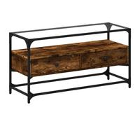 Berkfield Industrial Tv Cabinet With Glass Top Smoked Oak 98X35X51 Cm Engineered Wood