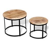 Berkfield Industrial Two Piece Coffee Table Set Rough Mango Wood Round 40 Cm/50 Cm