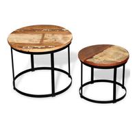 Berkfield Industrial Two Piece Coffee Table Set Solid Reclaimed Wood Round 40Cm/50Cm