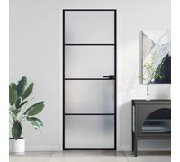 Berkfield Interior Door Slim Black 76X201.5 Cm Tempered Glass And Aluminium