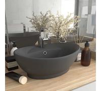 Berkfield Luxury Basin Overflow Oval Matt Dark Grey 58.5X39 Cm Ceramic