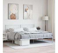 Berkfield Metal Bed Frame With Headboard White 193X203 Cm