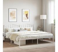 Berkfield Metal Bed Frame With Headboard White 193X203 Cm