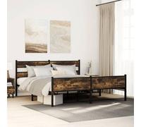 Berkfield Metal Bed Frame Without Mattress Smoked Oak 193X203 Cm