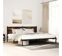 Berkfield Metal Bed Frame Without Mattress Smoked Oak 193X203 Cm