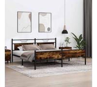 Berkfield Metal Bed Frame Without Mattress Smoked Oak 193X203 Cm