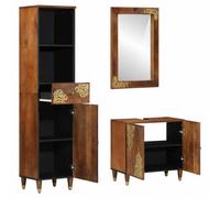 Berkfield Modern 3 Piece Bathroom Furniture Set Solid Rough Wood Mango