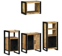 Berkfield Modern Bathroom Furniture Set With Shelf 4 Pcs Brown Solid Mango Wood
