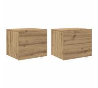 Berkfield Modern Bedside Cabinets With Led Lights Wall-Mounted 2 Pcs Artisan Oak