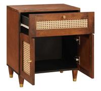 Berkfield Modern Bedside Tables With Drawer Brown Cane And Solid Mango Wood