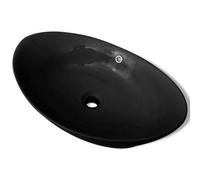 Berkfield Modern Black Luxury Ceramic Basin Oval With Overflow 59 X 38,5 Cm