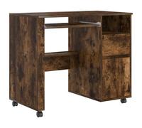Berkfield Modern Brown Computer Desk Smoked Oak Engineered Wood Compact Drawers