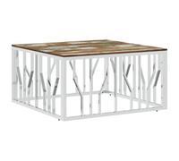 Berkfield Modern Coffee Table Silver Stainless Steel And Solid Wood Reclaimed