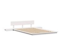 Berkfield Modern Floor Bed Frame With Bedside Tables White 140X190Cm Solid Wood