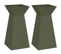 Berkfield Modern Garden Pillar Planters 2 Pcs With Bowl Olive Green 35X35X73 Cm Steel