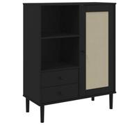 Berkfield Modern Highboard Senja Rattan Look Black 90X40X112 Cm Solid Wood Pine
