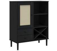 Berkfield Modern Highboard Senja Rattan Look Black 90X40X112Cm Solid Wood Pine