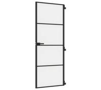 Berkfield Modern Interior Door Slim Black 76X201.5 Cm Tempered Glass And Aluminium