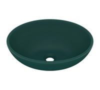 Berkfield Modern Luxury Basin Oval-Shaped Matt Dark Green 40X33 Cm Ceramic