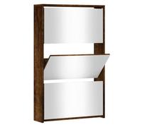 Berkfield Modern Shoe Cabinet With Mirror 3-Layer Smoked Oak 63X17X102.5 Cm