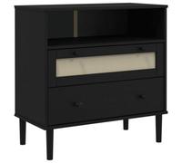 Berkfield Modern Sideboard Senja Rattan Look Black 80X40X80 Cm Solid Wood Pine