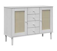 Berkfield Modern Sideboard Senja Rattan Look White 112X40X80 Cm Solid Wood Pine