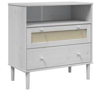 Berkfield Modern Sideboard Senja Rattan Look White 80X40X80 Cm Solid Wood Pine