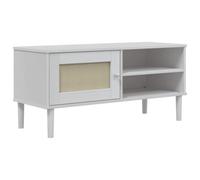 Berkfield Modern Tv Cabinet Senja Rattan Look White 106X40X49Cm Solid Wood Pine